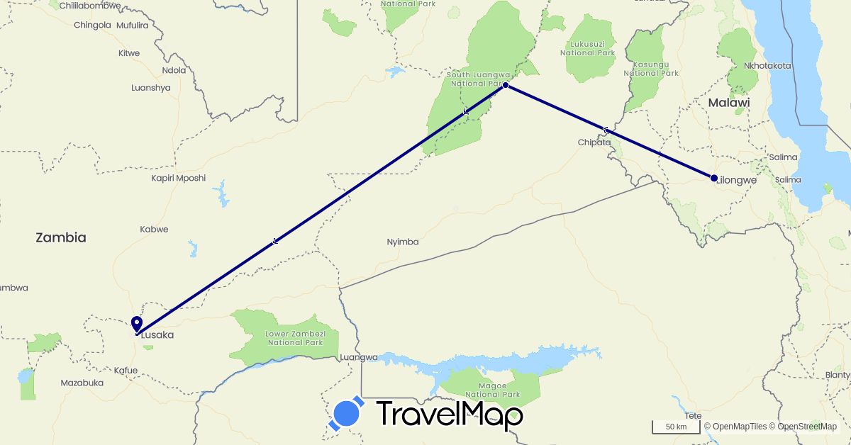 TravelMap itinerary: driving in Malawi, Zambia (Africa)